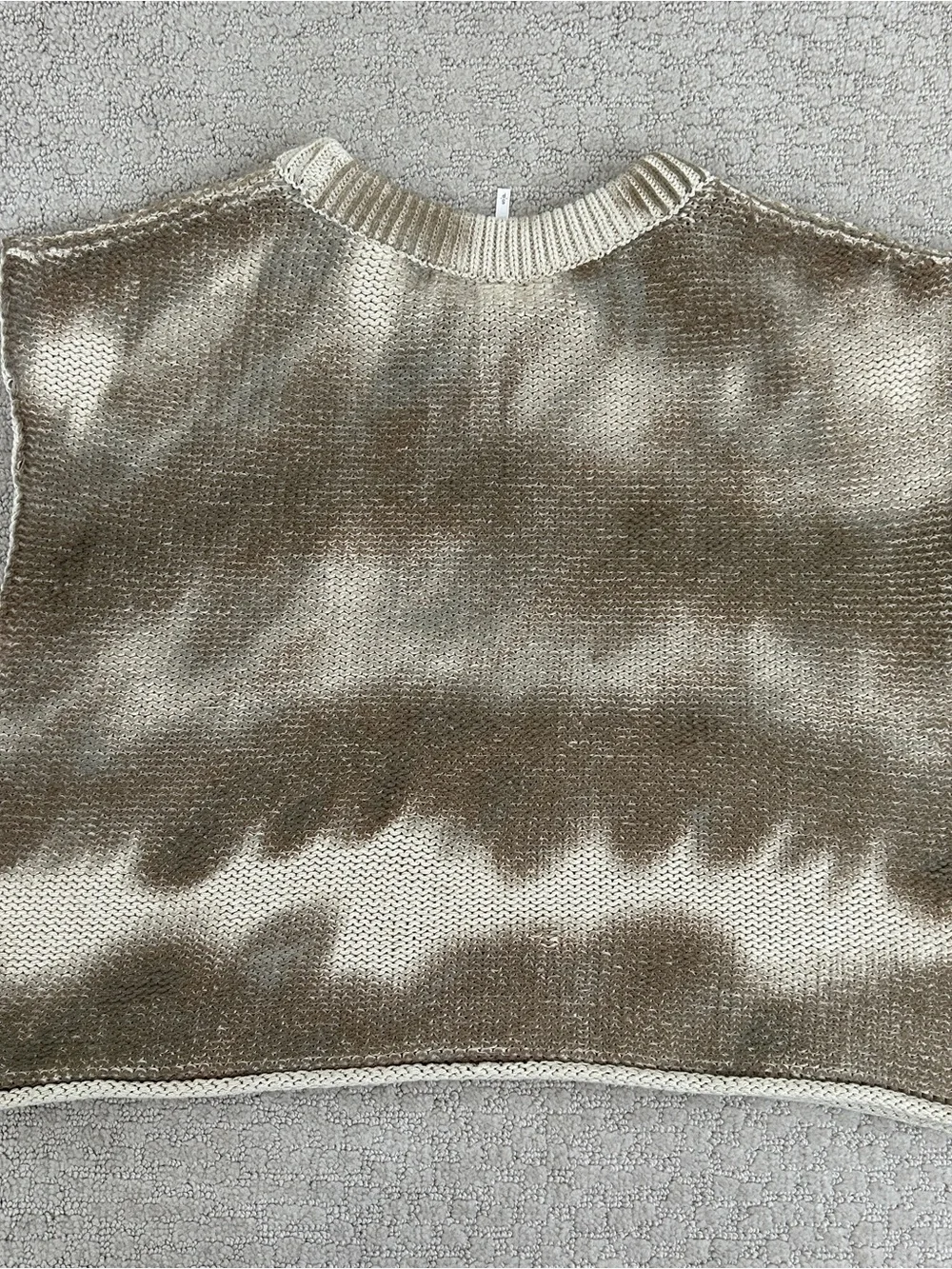 Free People Top Small Cropped Boxy Knit Layering Tie Dye Taupe Gray